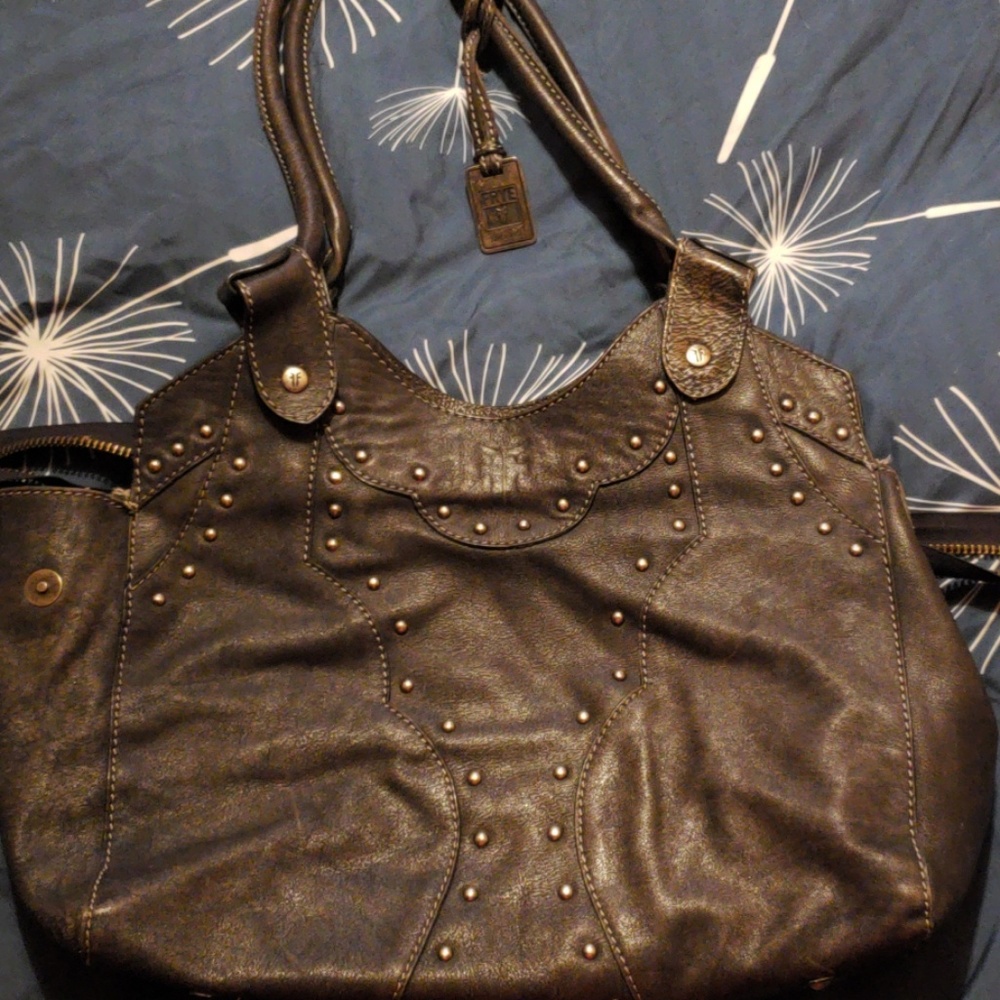 Grey leather handbag